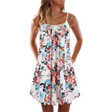Loose Beach Dress Summer Sleeveless Floral Printed Casual Spaghetti Strap Mini Dress