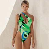 One Piece Swimsuit Print One Shoulder Bodysuit Push Up Brazilian Bathing Suit Summer Beachwear