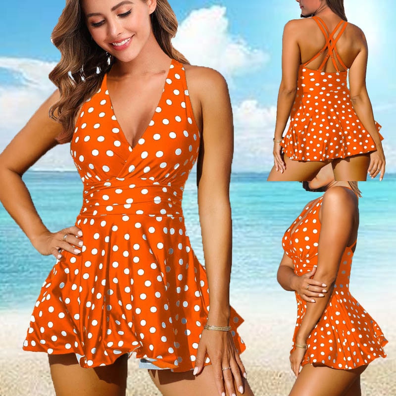 Plus Size Tankini Swimsuit Dot Printed Swimwear Two Piece Bathing Suit