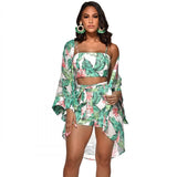 Two Piece Swimsuit Tank And Shorts Set With Cardigan Elegant Floral Print Beach Swimwear